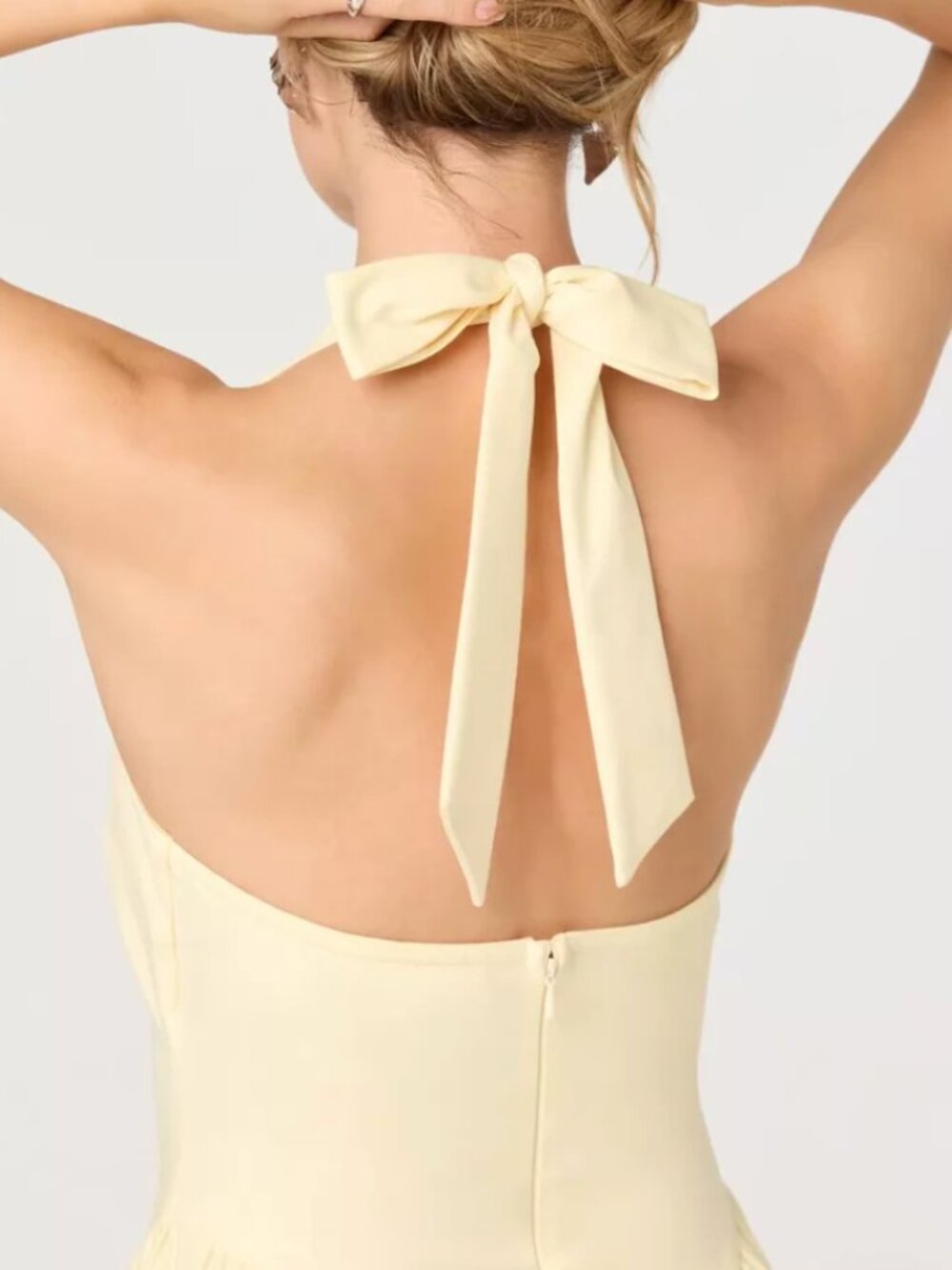 NWT ASTR The Label Meana Midi Dress XS/S/M Lemon Halter Plunge Drop-Waist - Picture 4 of 5